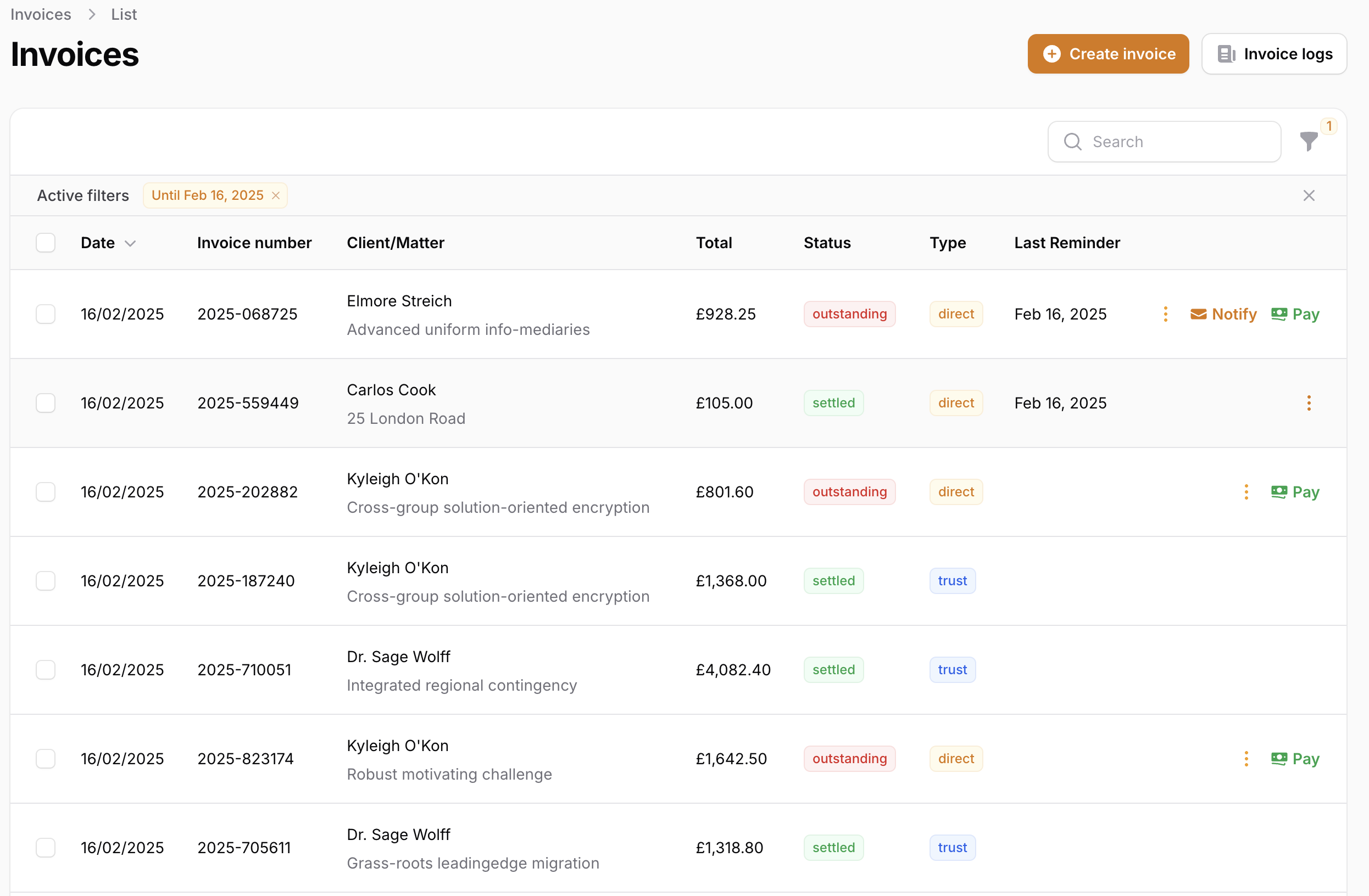 Invoicing table